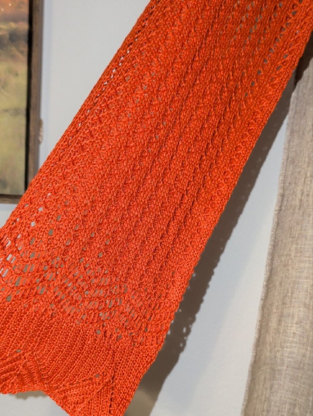 Open-Knit V-Neck Sweater - Rust Orange - Picture 3 of 6